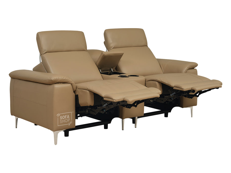 2 Seater Beige Leather Electric Recliner Sofa with Storage, Cup Holders & Usb Ports - Solero