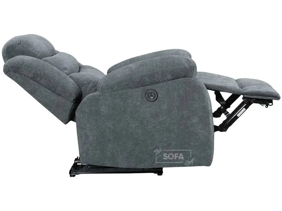 Electric Recliner Chair in Grey Fabric | Smooth Power Reclining Mechanism | Chelsea | Sofa Sale