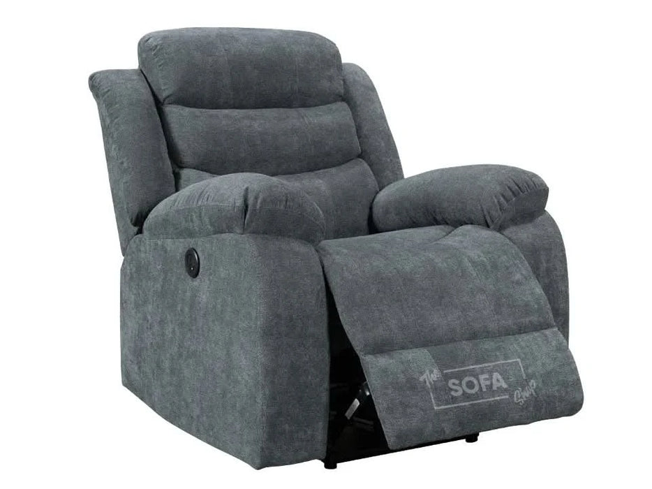 Electric Recliner Chair in Grey Fabric | Smooth Power Reclining Mechanism | Chelsea | Sofa Sale