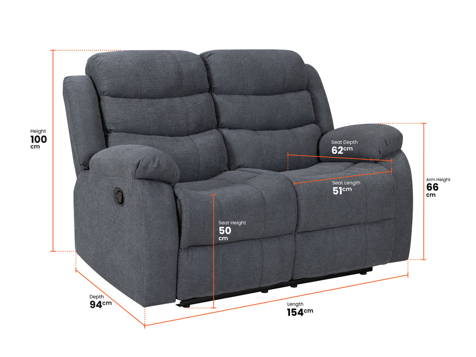 3 2 Recliner Sofa Set. 2 Piece Recliner Sofa Package Suite in Dark Grey Fabric with Drop-Down Table & Drink Holders- Sortino