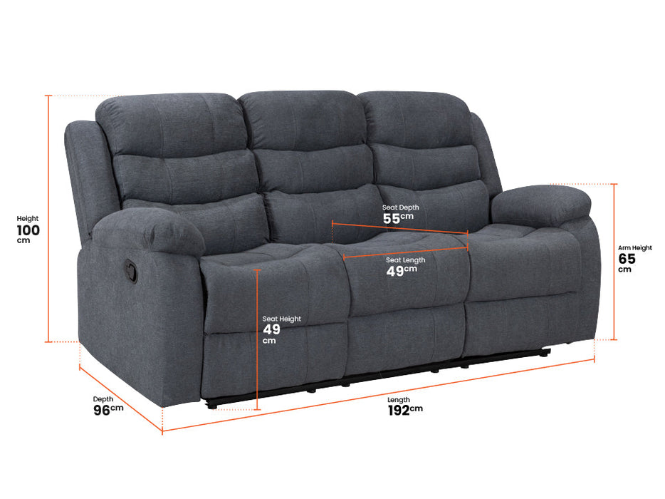 3 Piece Sofa Set - Recliner Sofa - 3+3+1 Seat Sofa Suite Package in Dark Grey Fabric with Folding Table & Cupholders - Sorrento