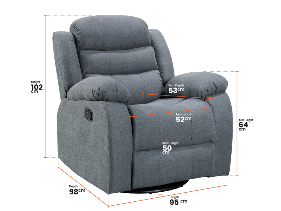 Dark Grey Fabric Rocking Chair & Swivel Chair - Sorrento Manual Recliner Chair
