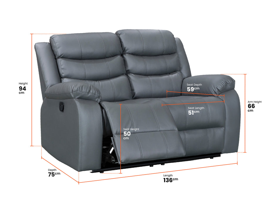 3 2 Recliner Sofa Set. 2 Piece Recliner Sofa Package Suite in Grey Leather with Drop-Down Table & Cup Holders- Sortino