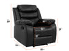 3 2 1 Recliner Sofa Set. 3 Piece Recliner Sofa Package Suite in Black Leather with Drop-Down Table & Drink Holders- Sortino