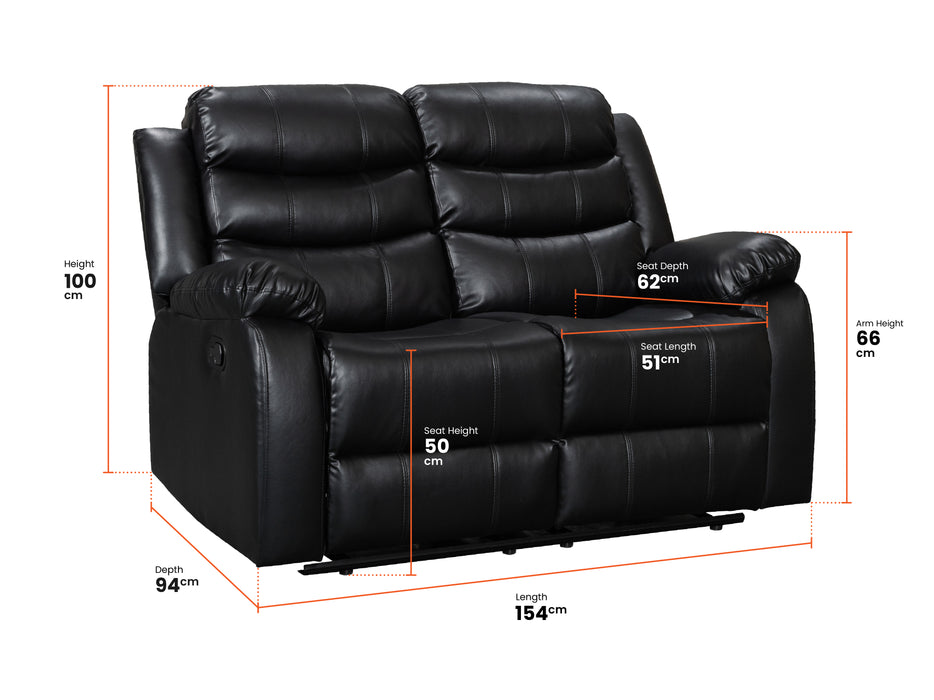 2+1 Recliner Sofa Set inc. Chair in Black Leather - Sortino