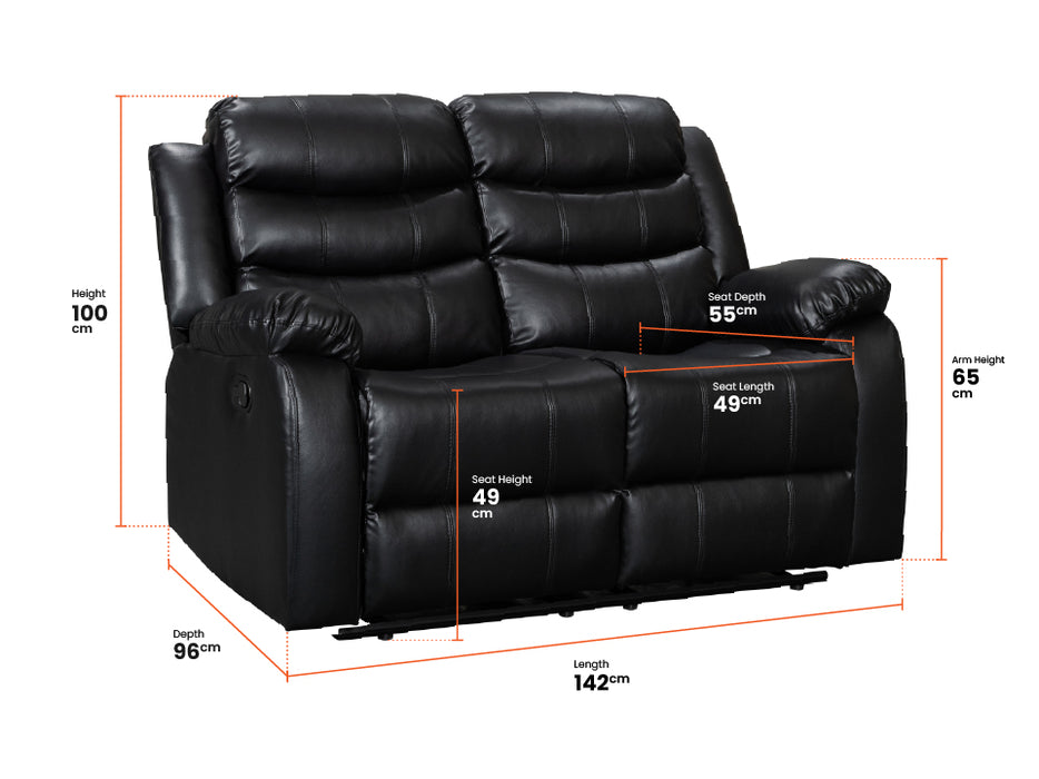 3 2 1 Recliner Sofa Set. 3 Piece Recliner Sofa Package Suite in Black Leather with Drop-Down Table & Drink Holders- Sorrento