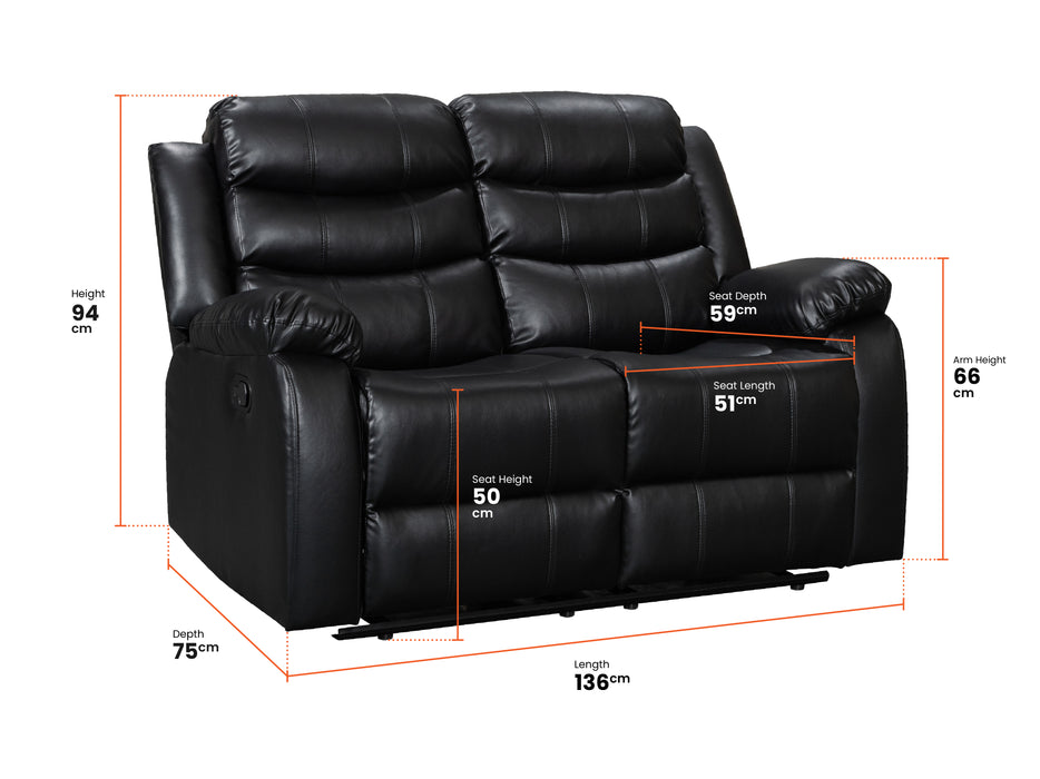 3 2 1 Recliner Sofa Set. 3 Piece Recliner Sofa Package Suite in Black Leather with Drop-Down Table & Drink Holders- Sortino