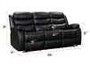 3 Seater Recliner Sofa in Black Leather with Drop-Down Table & Cup Holders - Sortino