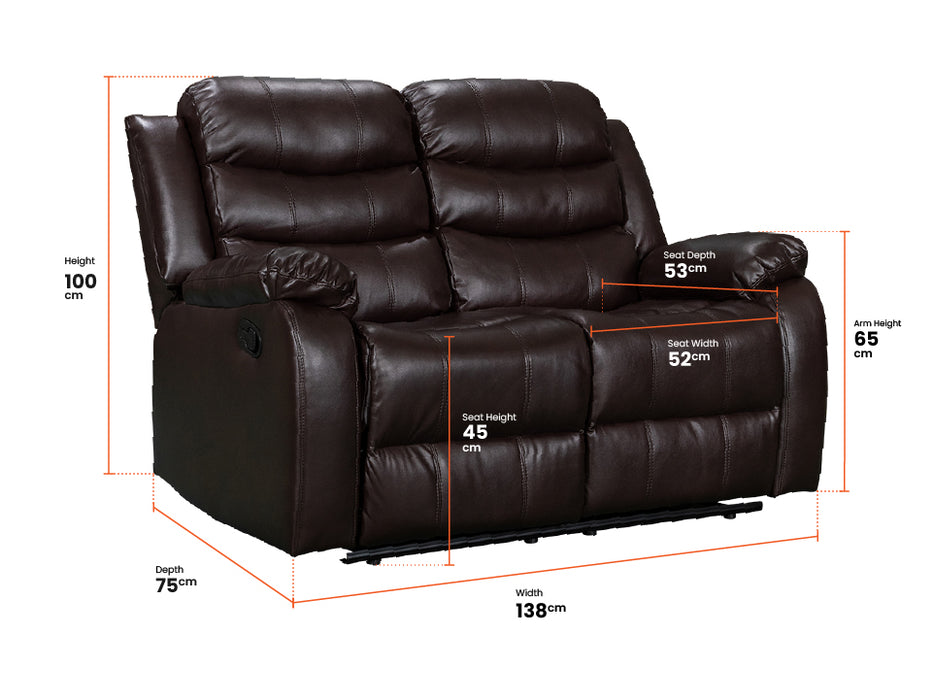 2 Seater Recliner Sofa in Brown Leather | Sortino | Sofa Sale