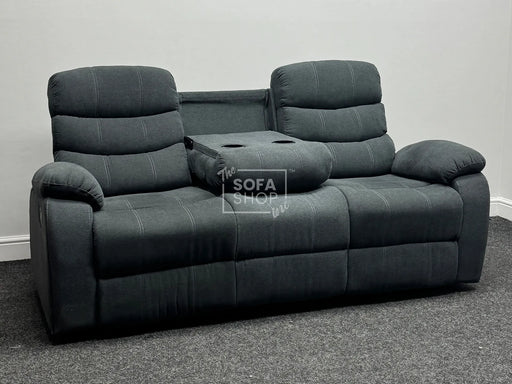 Sortino 3 Seater Dark Grey Fabric Manual Recliner  - Second Hand Sofas 252