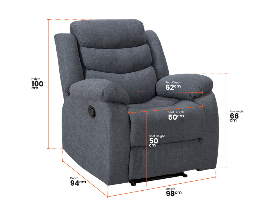 3+1 Recliner Sofa Set inc. Chair in Dark Grey Fabric with Drop-Down Table & Cup Holders - 2 Piece Sortino Sofa Set