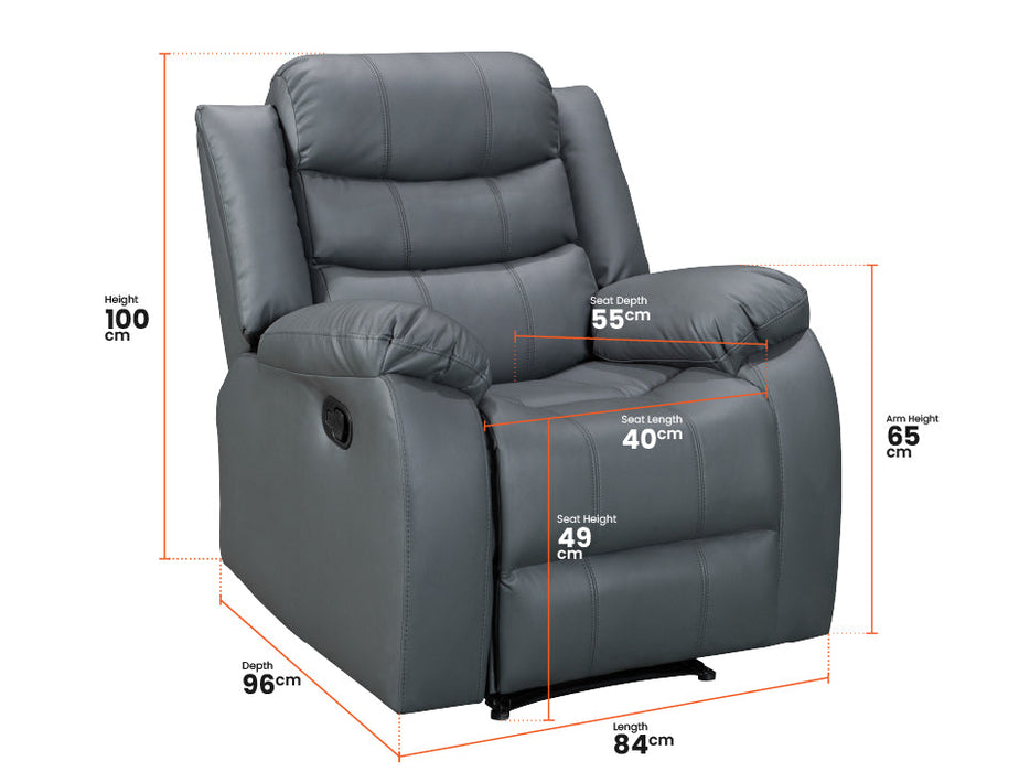 3 Piece Sofa Set - Recliner Sofa - 2+2+1 Seat Sofa Suite Package in Grey Leather - Sorrento
