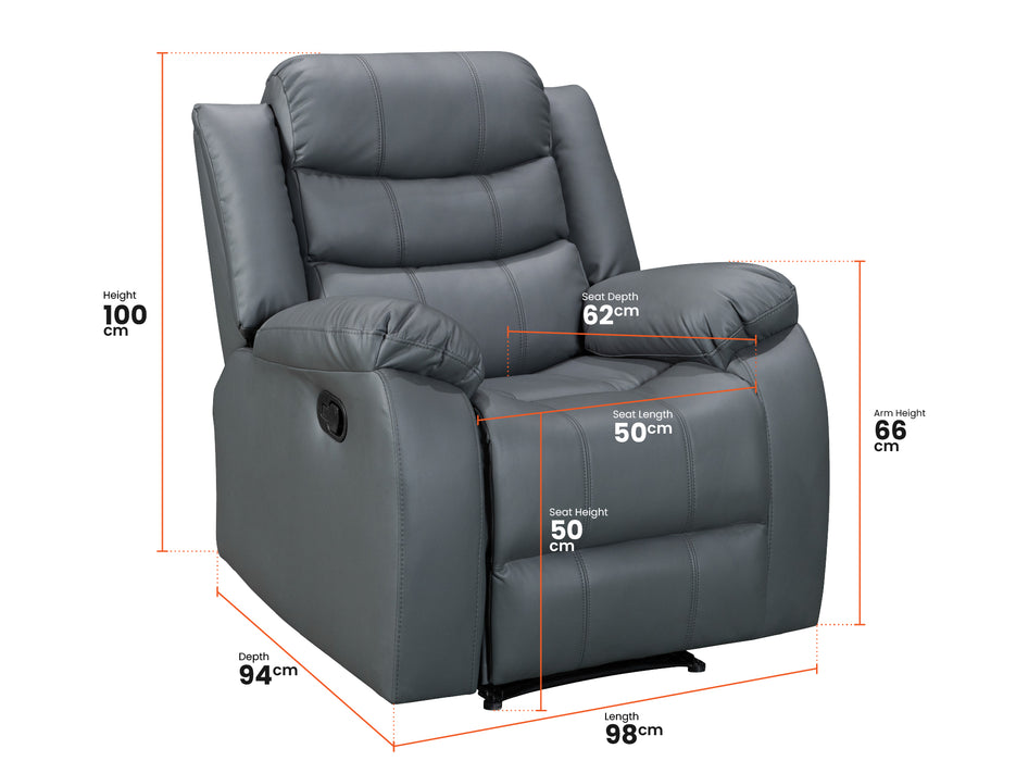 2+1 Recliner Sofa Set inc. Chair in Grey Leather - Sortino