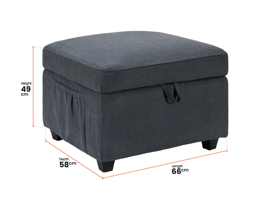 Dark Grey Fabric Storage Footstool - Ravenna