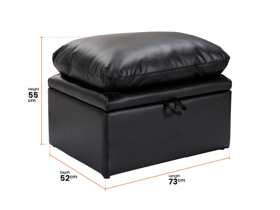 Black Leather Cushion Top Footstool - Ravenna