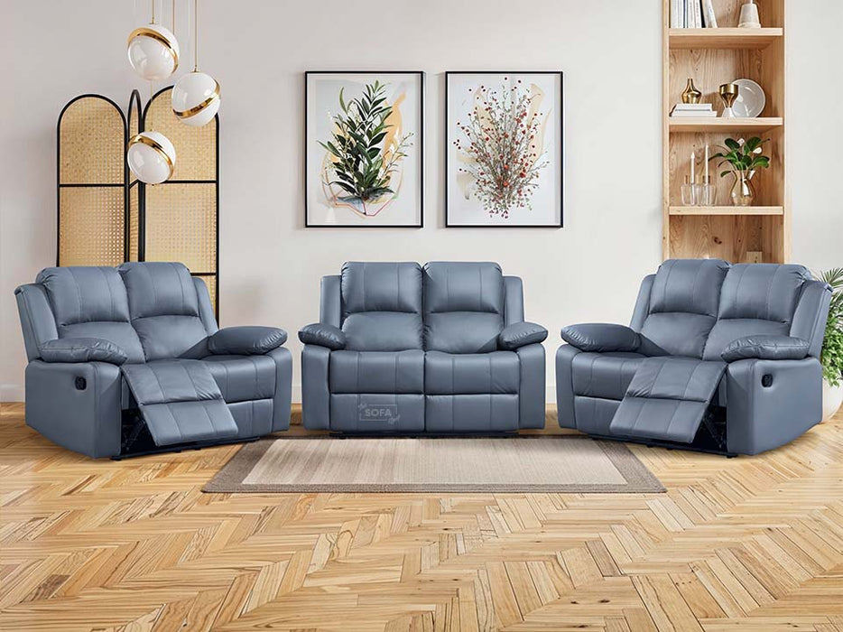 3 Piece Sofa Set - Recliner Sofa - 2+2+2 Seat Sofa Suite Package in Grey Leather - Trento