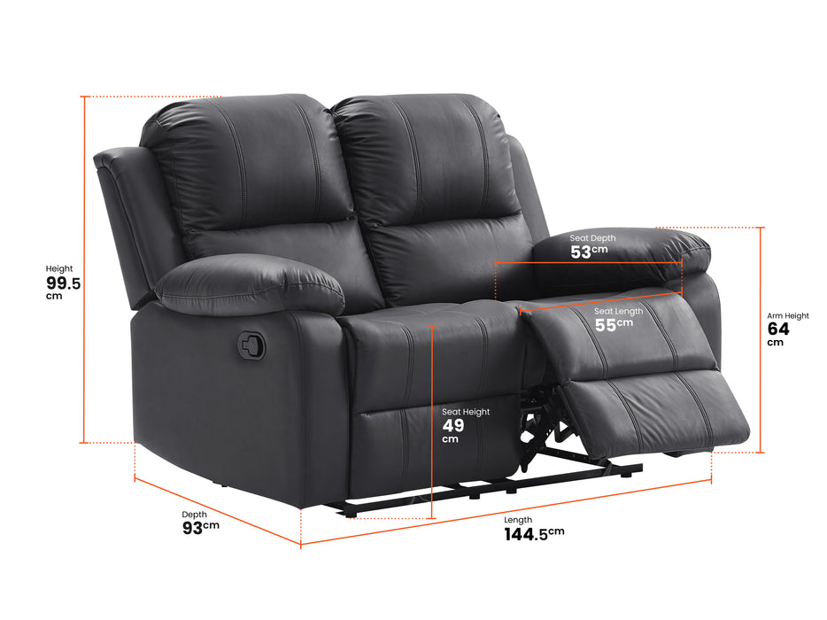 2+1 Recliner Sofa Set inc. Chair in Black Leather - Trento