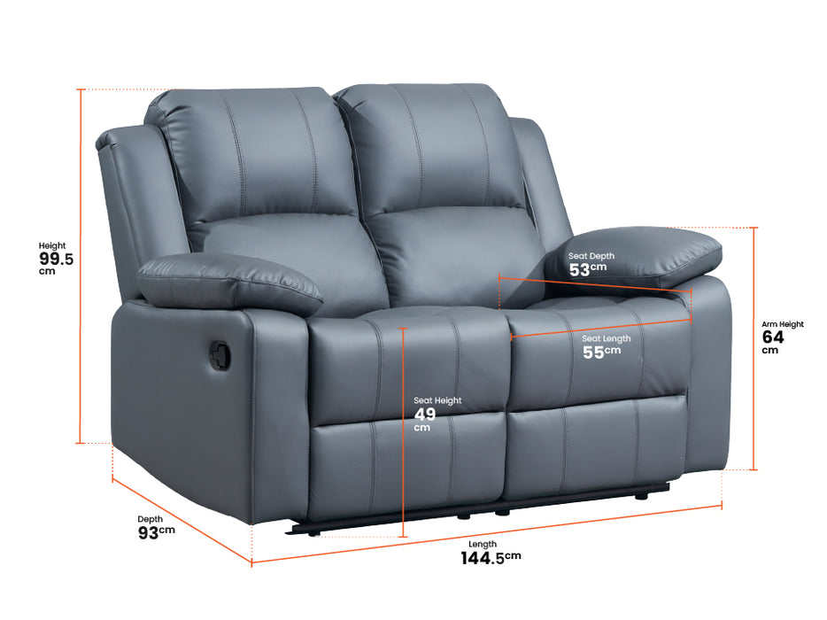 3 2 1 Recliner Sofa Set. 3 Piece Recliner Sofa Package Suite in Grey Leather with Drop-Down Table & Drink Holders- Trento
