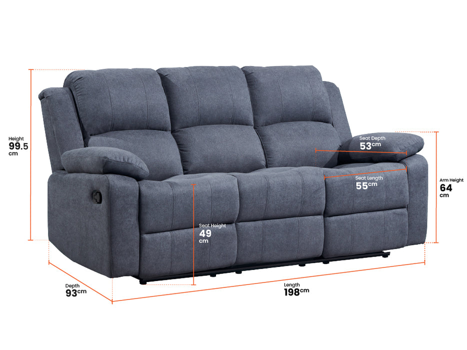 3+3 Fabric Sofa Set & Recliner Sofa Package in Dark Grey With Drop-Down Table & Cup Holders -Trento