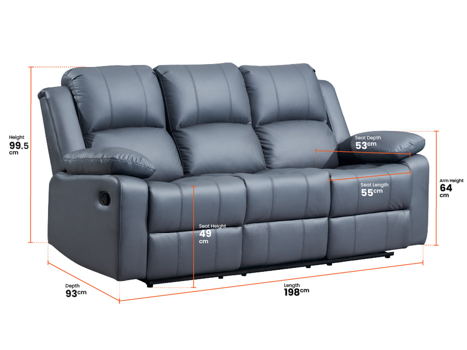 3+1 Recliner Sofa Set inc. Chair in Grey Leather with Drop-Down Table & Cup Holders - 2 Piece Trento Sofa Set