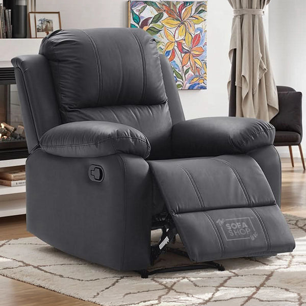 Black Leather Recliner Chair | Manual Recliner Armchair with Fully Reclining Seat & Compact Design | Trento