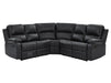 Recliner Corner Sofa in Black Leather with Drop Down Tables & Cup Holders - Trento