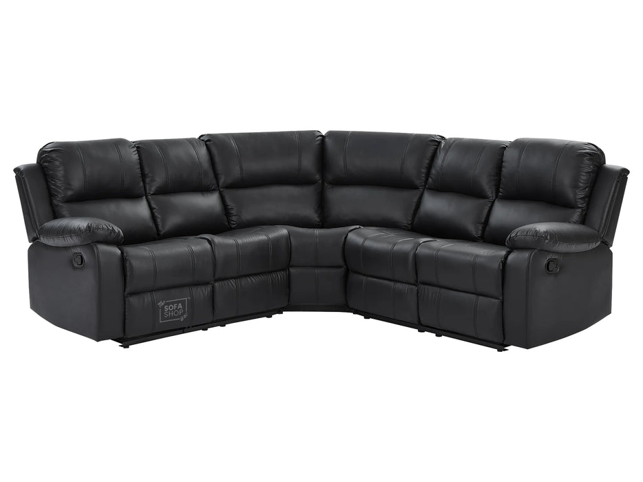 Recliner Corner Sofa in Black Leather with Drop Down Tables & Cup Holders - Trento