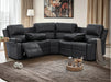 Recliner Corner Sofa in Black Leather with Drop Down Tables & Cup Holders - Trento