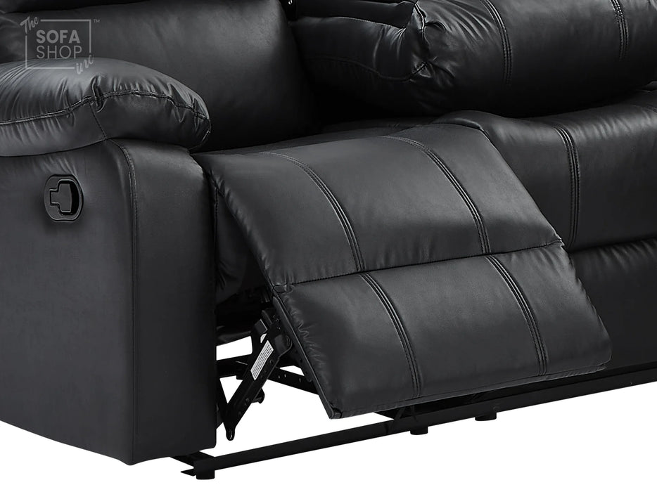 Recliner Corner Sofa in Black Leather with Drop Down Tables & Cup Holders - Trento