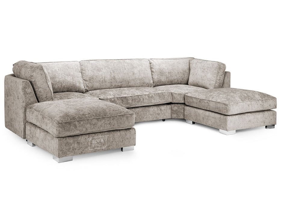 U Shaped Sofa in Grey Or Truffle Fabric with High Back - Bishop