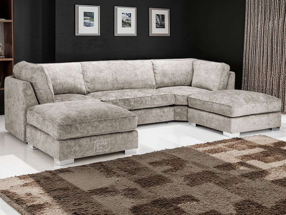 U Shaped Sofa in Grey Or Truffle Fabric with High Back - Bishop