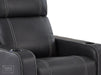 Electric Recliner Chair in Black Real Leather With White Stitching + Cup Holders + LED Light - Rimini