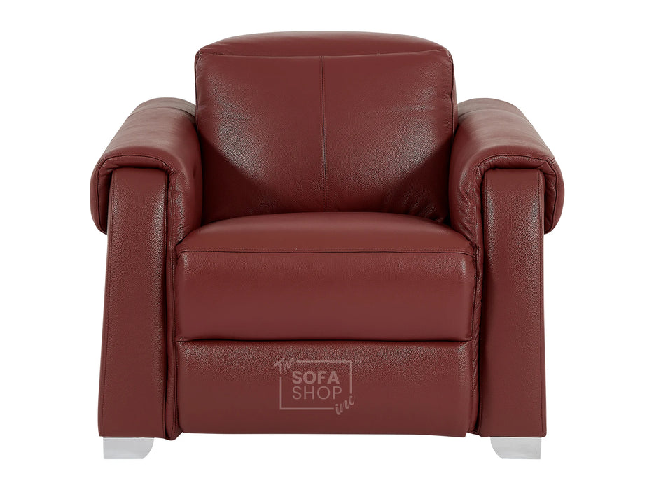 1 Seat Electric Recliner Chair Home Cinema Sofa | Real Leather Chair In Red + Adjustable Headrest + USB Charging Port + Power Reclining | Turin | The Sofa Shop