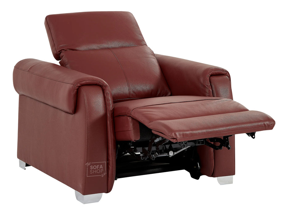 1 Seat Electric Recliner Chair Home Cinema Sofa | Real Leather Chair In Red + Adjustable Headrest + USB Charging Port + Power Reclining | Turin | The Sofa Shop