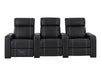 Electric Recliner Cinema Sofa 3 Seater in Black Real Leather with White Stitching, USB Ports, Cup Holders - Rimini