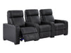 Electric Recliner Cinema Sofa 3 Seater in Black Real Leather with White Stitching, USB Ports, Cup Holders - Rimini