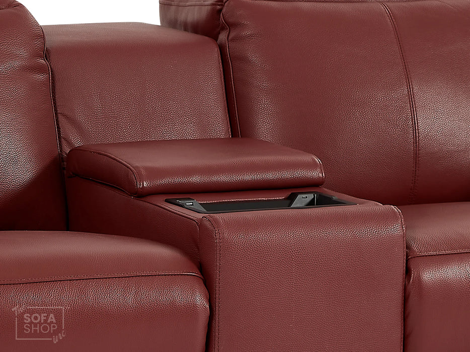 3 Seat Electric Recliner Home Cinema Theatre Sofa | Real Leather Couch In Red + Power Seats + USB Ports + Adjustable Headrests | Turin | The Sofa Shop