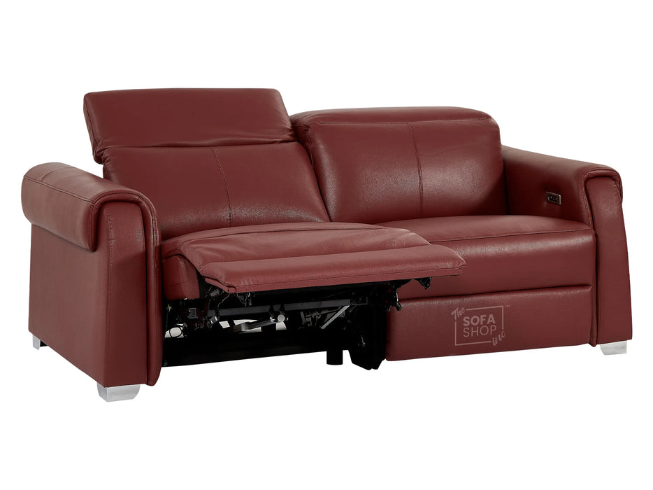 3+2 Reclining Hi-Tech Sofa Package | 2 Piece Electric Real Leather Sofa Set In Red with USB, Console & Cup Holders | Turin | The Sofa Shop