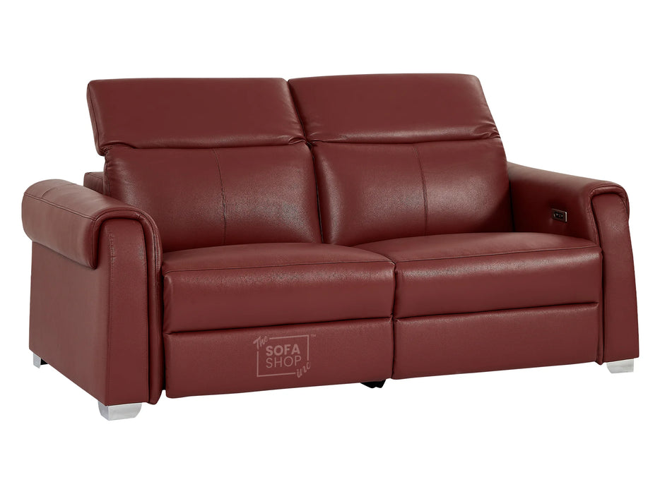 3 Seat Electric Recliner Home Cinema Theatre Sofa | Real Leather Couch In Red + Power Seats + USB Ports + Adjustable Headrests | Turin | The Sofa Shop