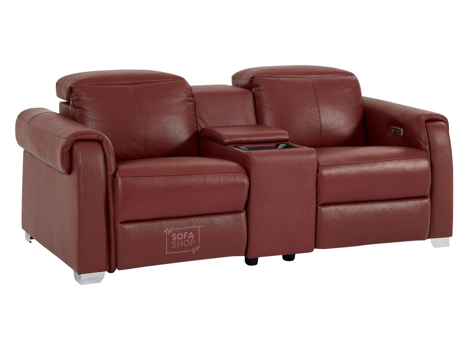 3+2 Reclining Hi-Tech Sofa Package | 2 Piece Electric Real Leather Sofa Set In Red with USB, Console & Cup Holders | Turin | The Sofa Shop