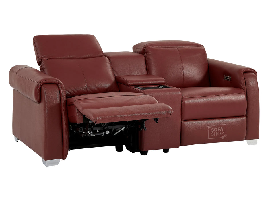 3+2+1 Real Leather Recliner Cinema Sofa Suite | Electric Couch Set in Red With Wireless Charger, USB & Cup Holders | Turin | The Sofa Shop