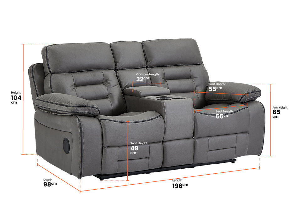 2+1 Electric Recliner Sofa Set inc. Cinema Seat in Grey Resilience Fabric. 2 Piece Cinema Sofa With LED Cup Holders & Massage & Storage - Tuscany