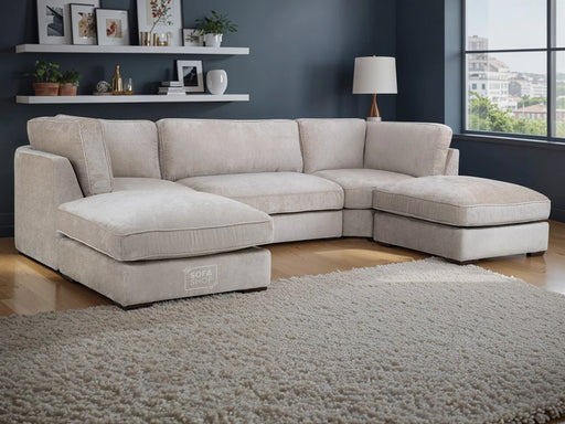 Fabric U Shaped Corner Sofa In Beige - Novara