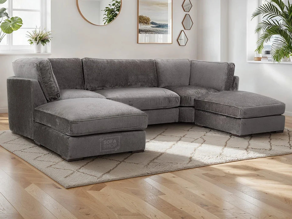 Fabric U Shaped Corner Sofa In Grey - Novara