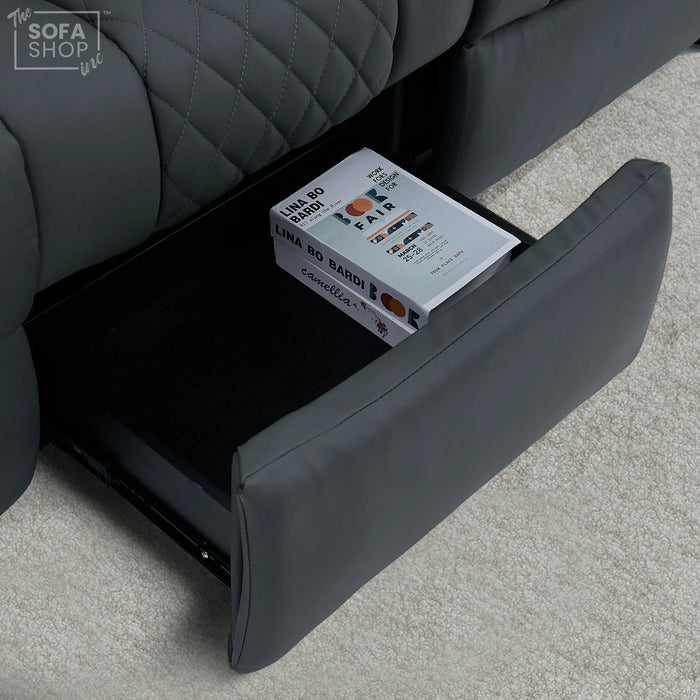 3 Seater Real Leather Electric Recliner Cinema Sofa in Grey | Hi-Tech Sofa with Power Lumbar, Bluetooth, Fold-Down Table & Storage | Milano | The Sofa Shop
