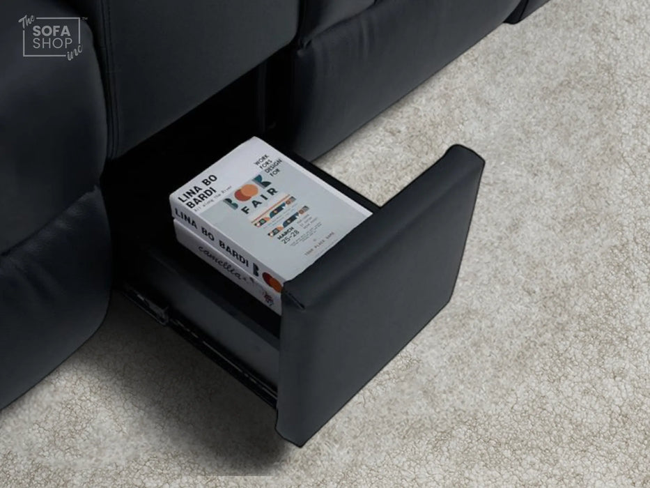 2 Seater Real Leather Electric Recliner Cinema Sofa in Black | Hi-Tech Sofa with Adjustable Headrest, Lumbar Support, Bluetooth Speaker | Milano | The Sofa Shop