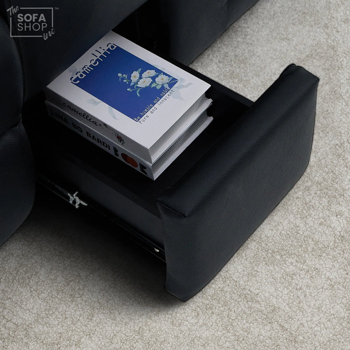 2+1 Electric Recliner Sofa Set inc. Chair in Black Real Leather with Massage, Storage & Power Headrest & Cup Holders - 2 Piece Cinema Sofa Set - Sicily