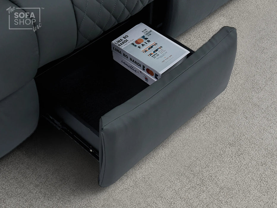3 Seater Real Leather Electric Recliner Cinema Sofa in Grey | Hi-Tech Sofa with Adjustable Headrest, Lumbar Support, Wireless Charger | Milano | The Sofa Shop