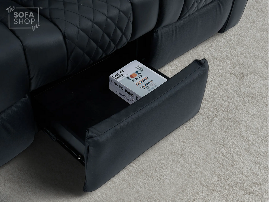 3 Seater Real Leather Electric Recliner Cinema Sofa in Black | Hi-Tech Sofa with Adjustable Headrest, Lumbar Support, Wireless Charger | Milano | The Sofa Shop