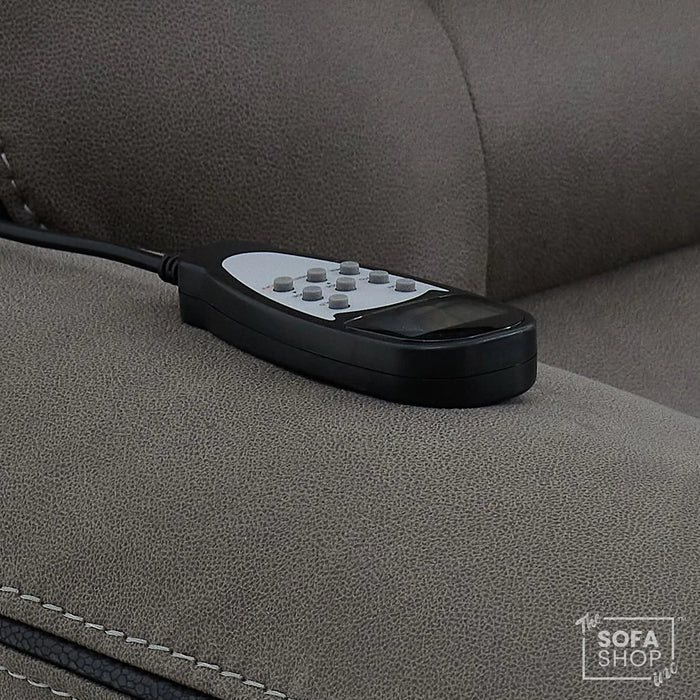 3+2 Fabric Recliner Sofas | Grey Electric Home Cinema Suite with Massage, Heat, Bluetooth Speakers, Cooling Cupholders, Wireless Charging & Power Headrests | Tuscany | The Sofa Shop